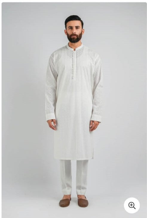 Embroidered White Kurta Unstich