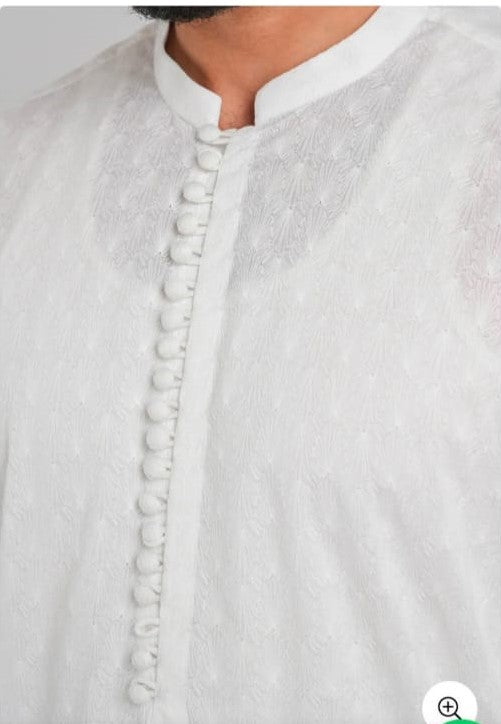 Embroidered White Kurta Unstich