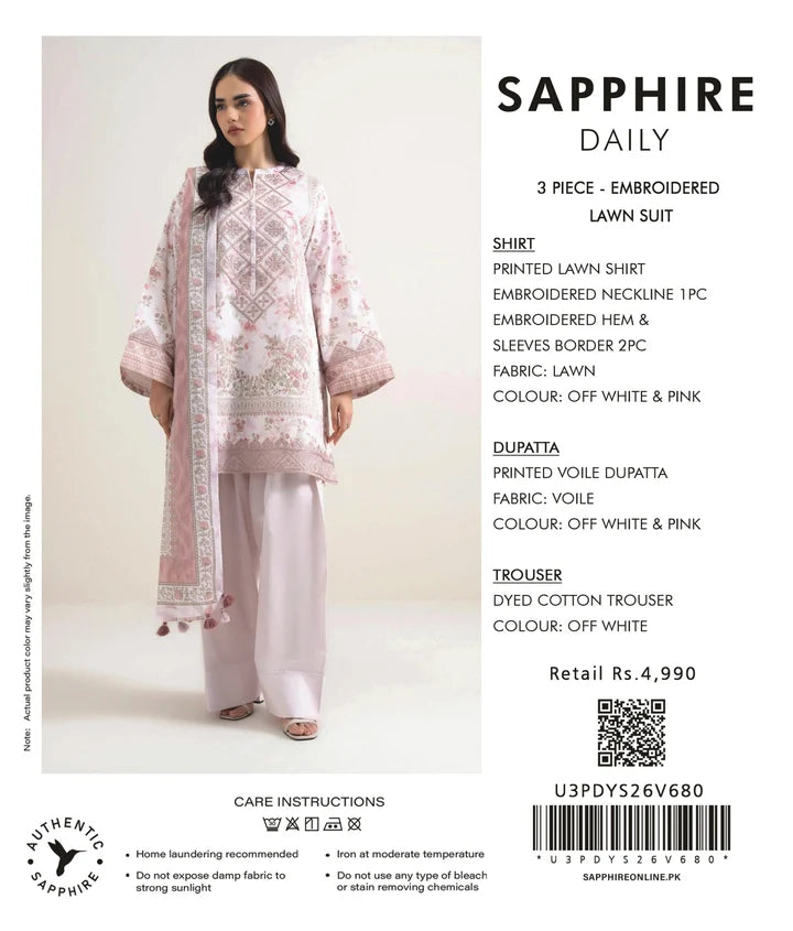 SAPPHIRE | 3-PIECE UNSTITCHED | EMBROIDERED LAWN SUIT